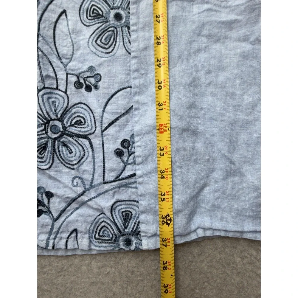 100% Lino Dress Womens Large Blue Embroidered Linen Boho Shift Pockets Italy - Picture 10 of 14
